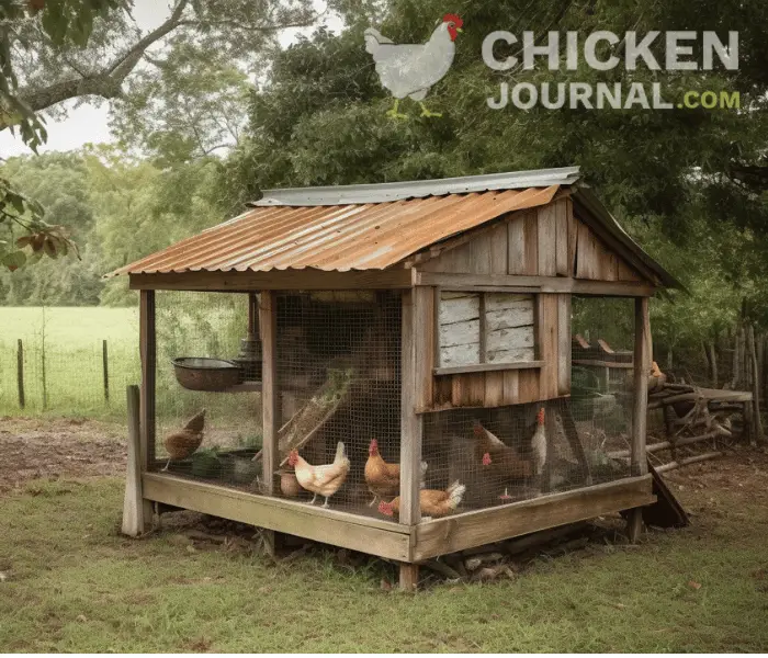 a old chicken coop heightned to avoid water logging in chicken coop