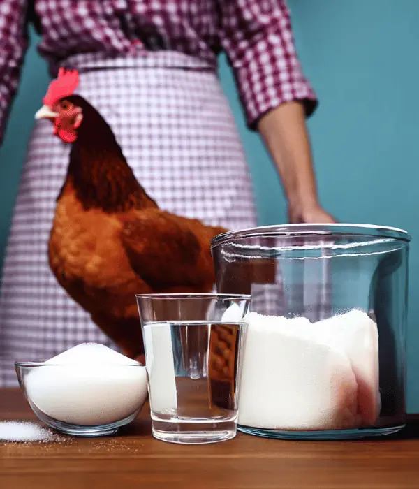 a chicken on table women making electrolyte 