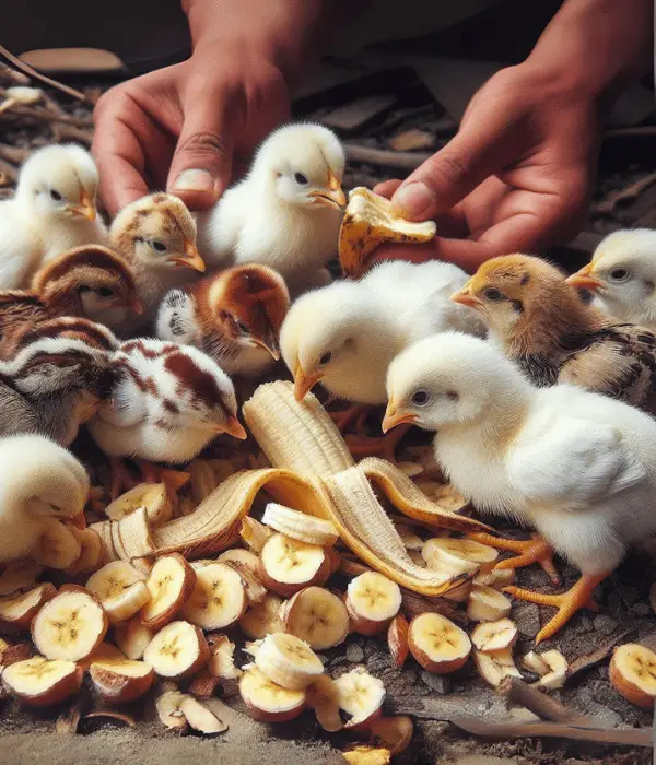 What Is the Best Way to Give Chickens Bananas? - baby chicks eating bananas