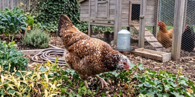 Russian Orloff chicken standing in snow