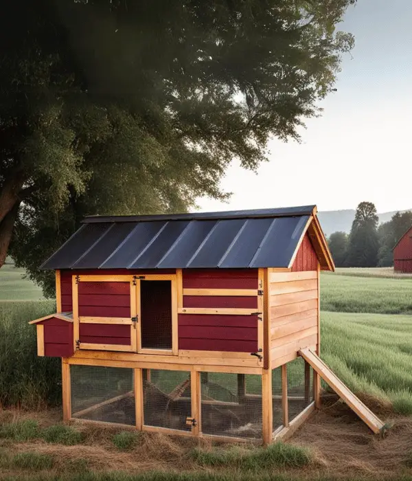 a chicken coop with open gable roof