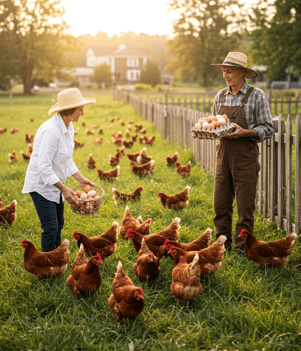 Backyard chicken keeper collecting eggs that may be subject to state sales rules
