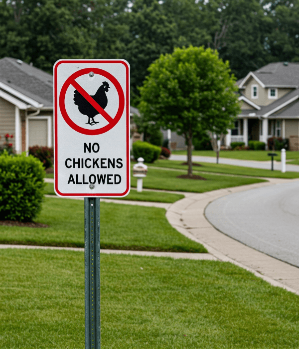 No chickens allowed sign representing local poultry restrictions